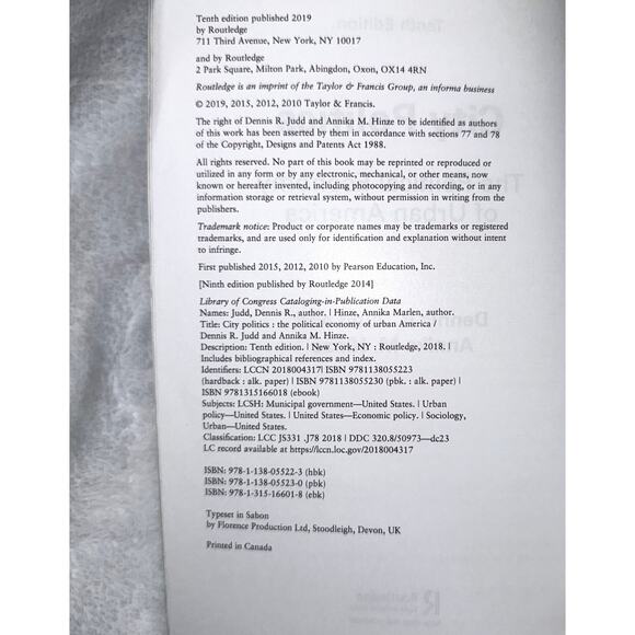 City Politics 10th Ed Dennis Judd & Annika Hinze Urban America Textbook 2019 - Picture 5 of 12